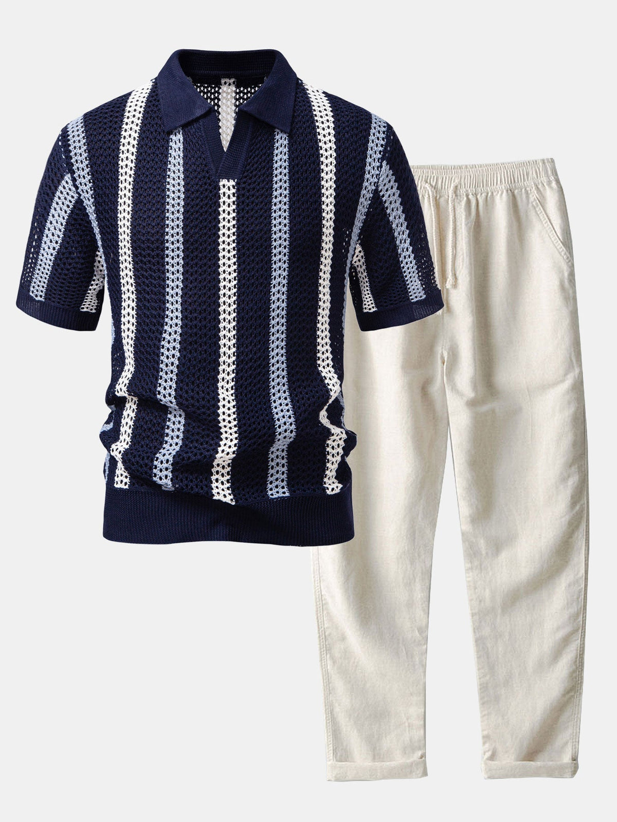 Sevanno | Crochet Polo & Straight Linen Trousers